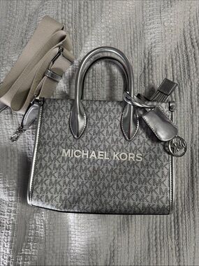Michael Kors Metallic Silver Monogram Satchel